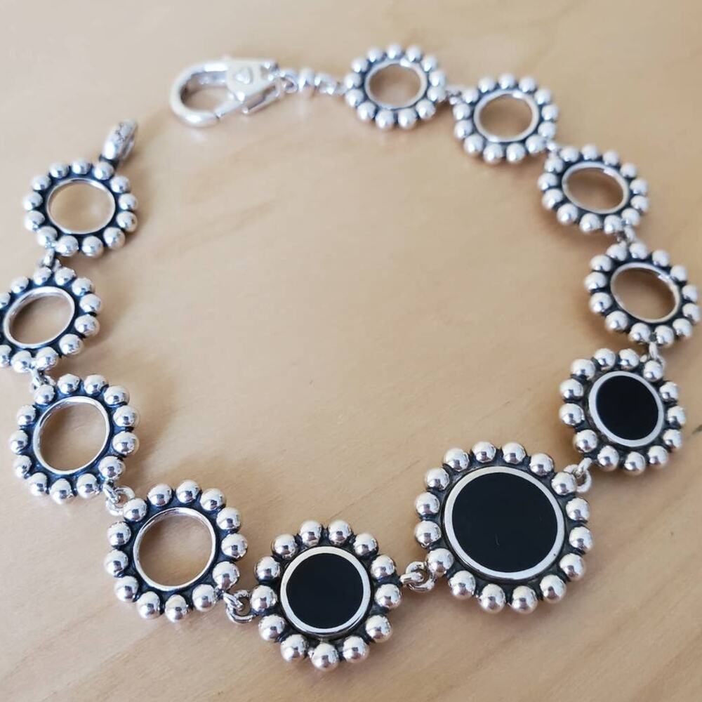 Lagos Sterling Silver Maya Black Onyx Circle Link Caviar Bracelet SMALL 6.75in - Picture 2 of 7